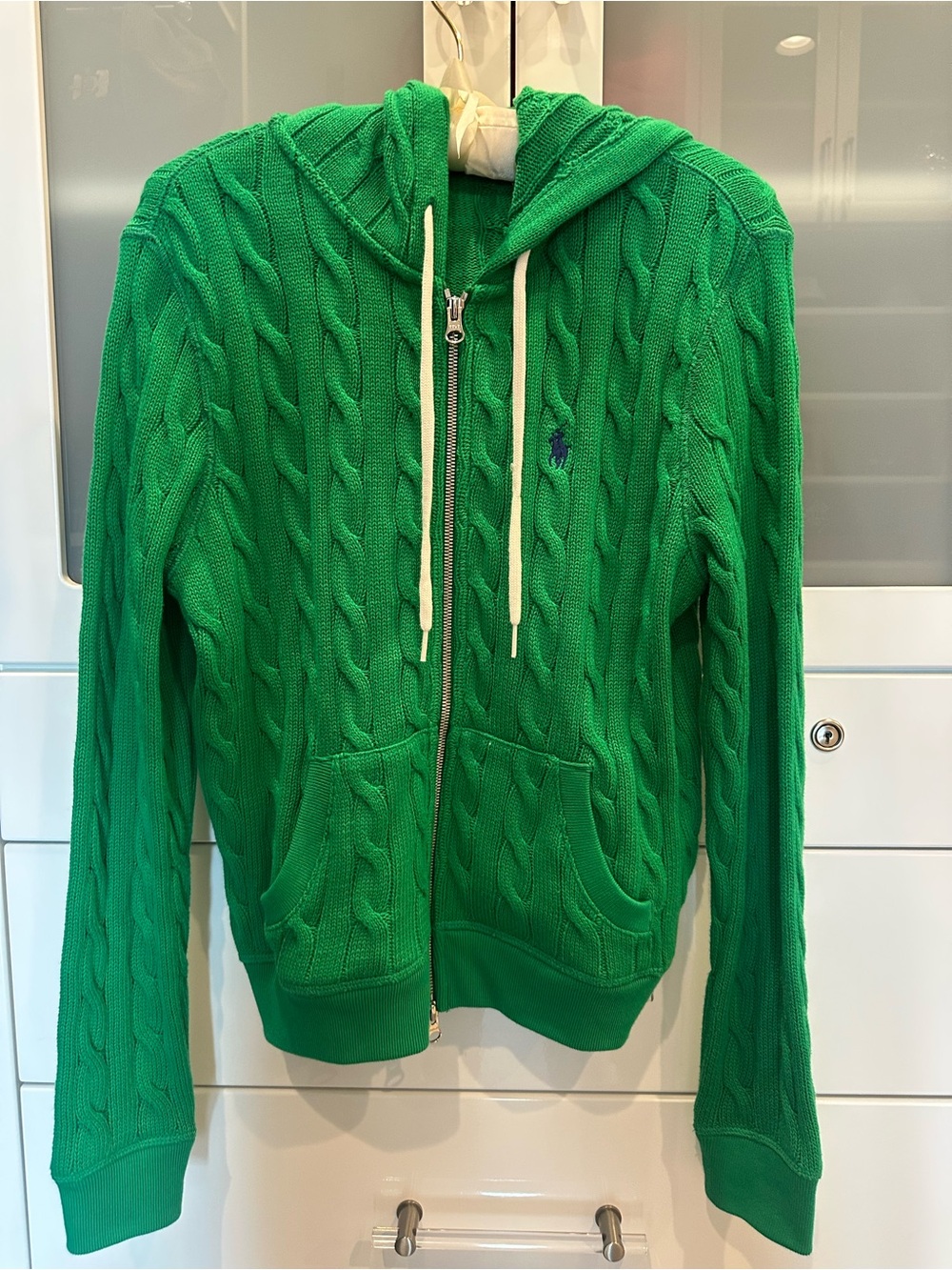 Ralph Lauren Green Cable-Knit Hooded Zip Sweater